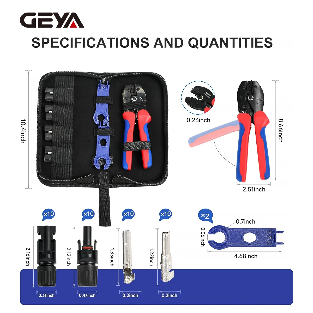 Solar PV Crimping Pliers Tool Kit Wrenches 10pcs 1000V 30A Solar Male Female Connectors Solar Panel Cable Wire Installation Sets