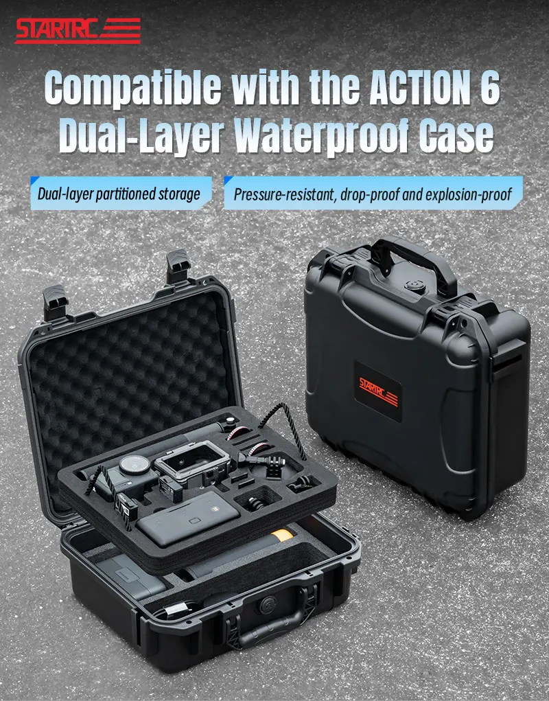 STARTRC PHOTO Hartschalenkoffer für DJI Osmo Action 6 Kamera-Zubehör, wasserdichte, doppelschichtige Reisetasche, schützend – Detail 1