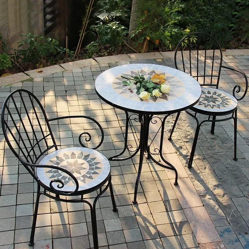 European-Style Iron Mosaic Garden Garden Table and Chair Combination Internet Celebrity Pastoral Balcony Outdoor Small round