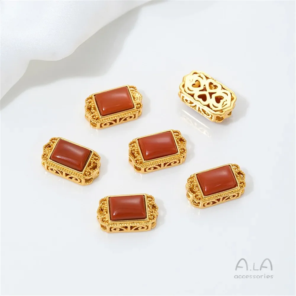 مطلي 24K الذهب الحقيقي مطعمة مع Nanhong محظوظ القط القرع Pixiu فراشة حلقة سطح مسامية حبة التقسيم مجوهرات اكسسوارات #5