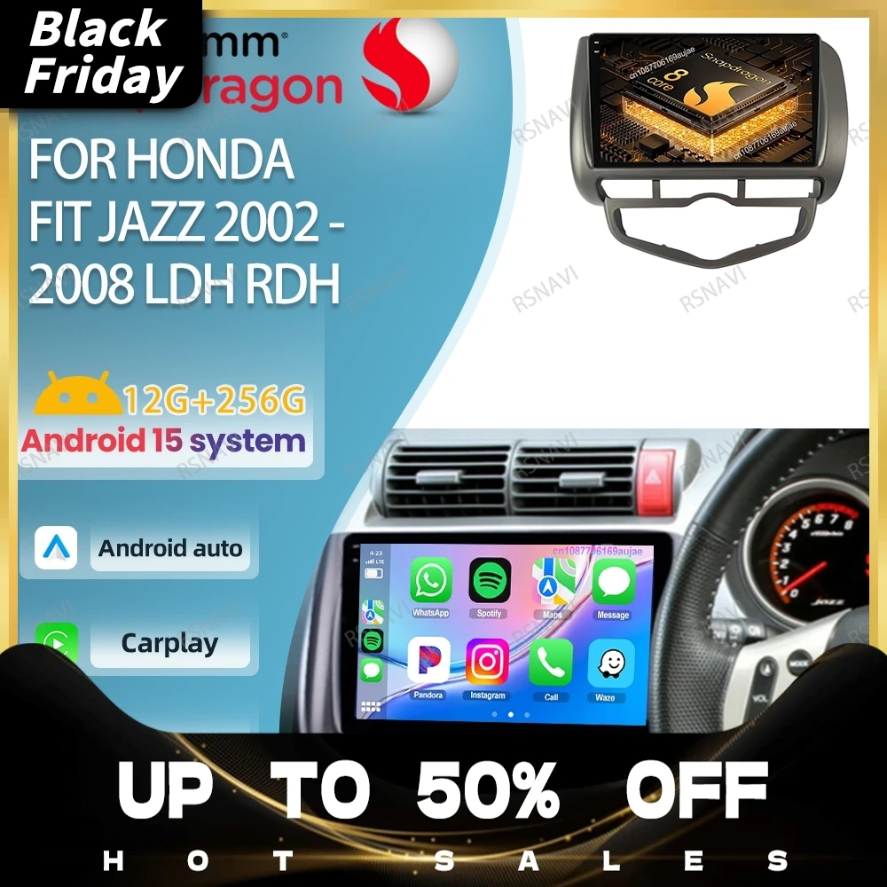 Car Radio Android 15 For Honda Fit Jazz 2002 - 2008 Viedo Player 5G WIFI 4G LTE Qualcomm Head Unit GPS Wireless Carplay Auto DVD