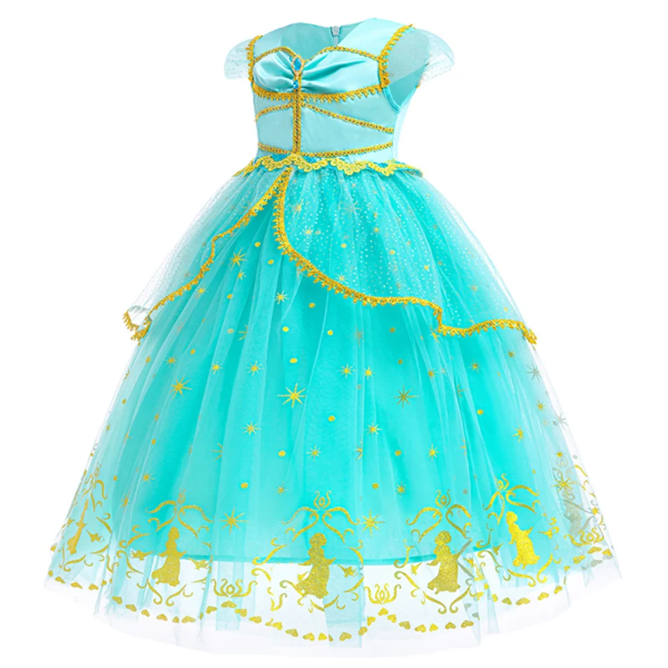 Disney 2024 Girls Jasmine Dress Aladdin Princess Magic Lamp LED Light Carnival Clothing Vestidos Halloween Party Cosplay Costume