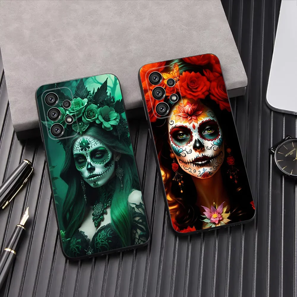 

Halloween skull girl Phone Case For Samsung Galaxy A13,A21s,A22,A31,A32,A52,A53,A71,A80,A91 Soft Black Shell