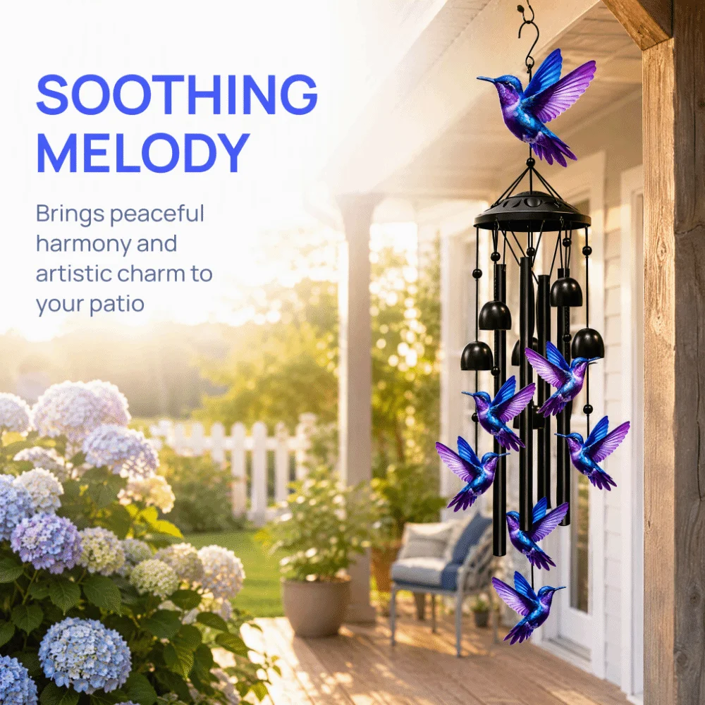 Elegant Metal Wind Chime Durable Painted Ornament Hummingbird Wind Chime Premium Metal Soft Ringing Sound Wind chime lamp