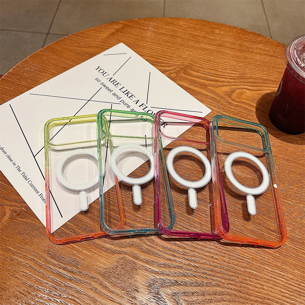 Gradiente colorido para magsafe caso de telefone magnético para iphone 17 ar 16e 15 14 plus 13mini 12 11 pro max capa de carga sem fio