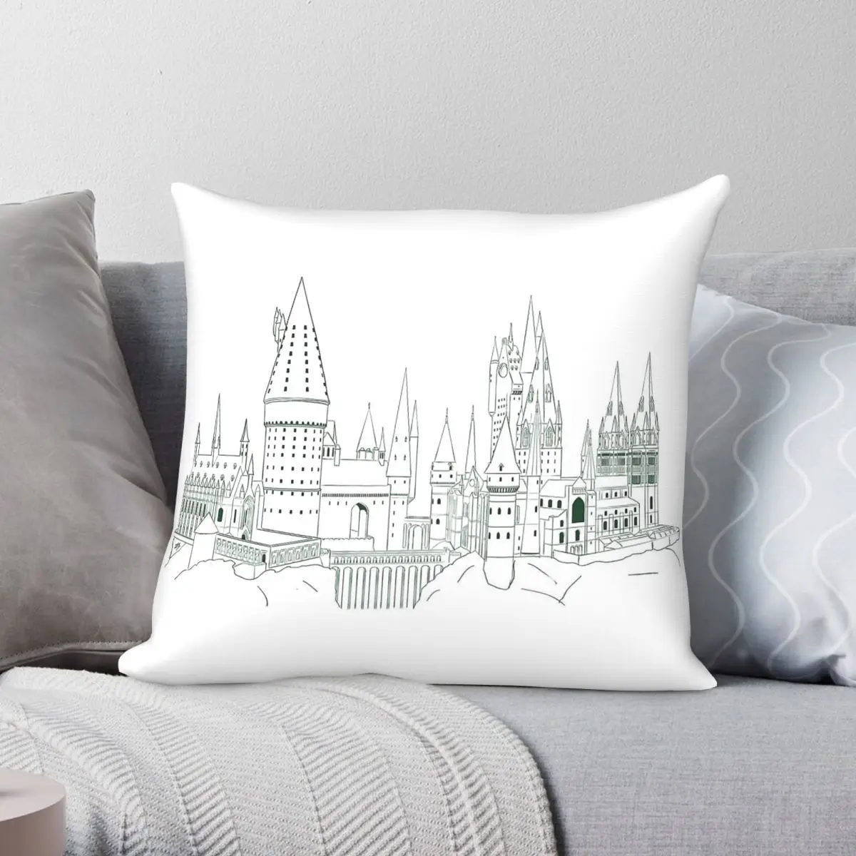 Funda de almohada cuadrada con diseño de Castillo Mágico de Hogwarts, de poliéster, lino, terciopelo, con cremallera, decorativa, para coche