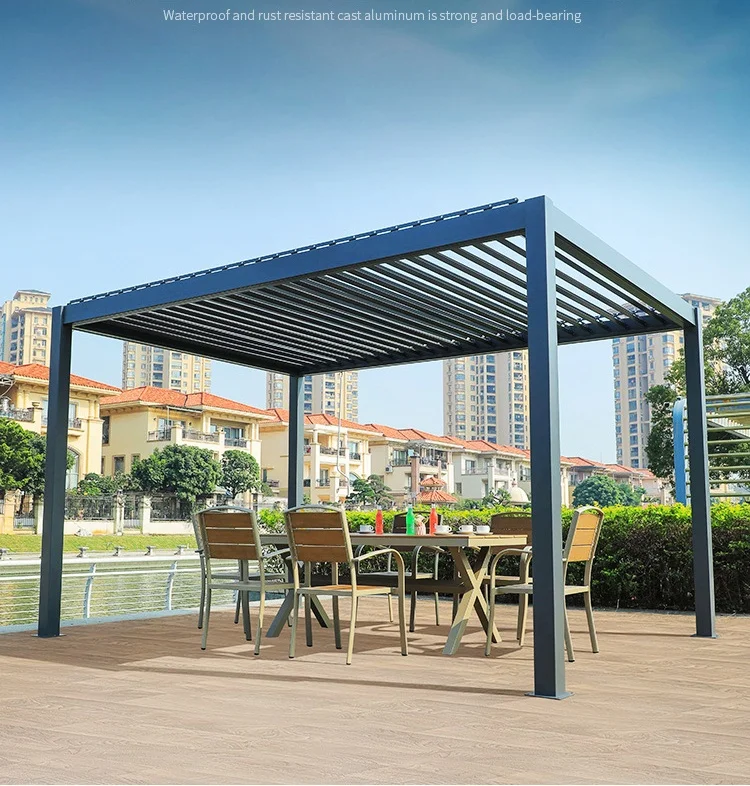 df- Arrival Outdoor Waterproof Square Adjustable Shutter Aluminum Louver Gazebo Modern Outdoor Roof Pergola Outdoor Furniture！