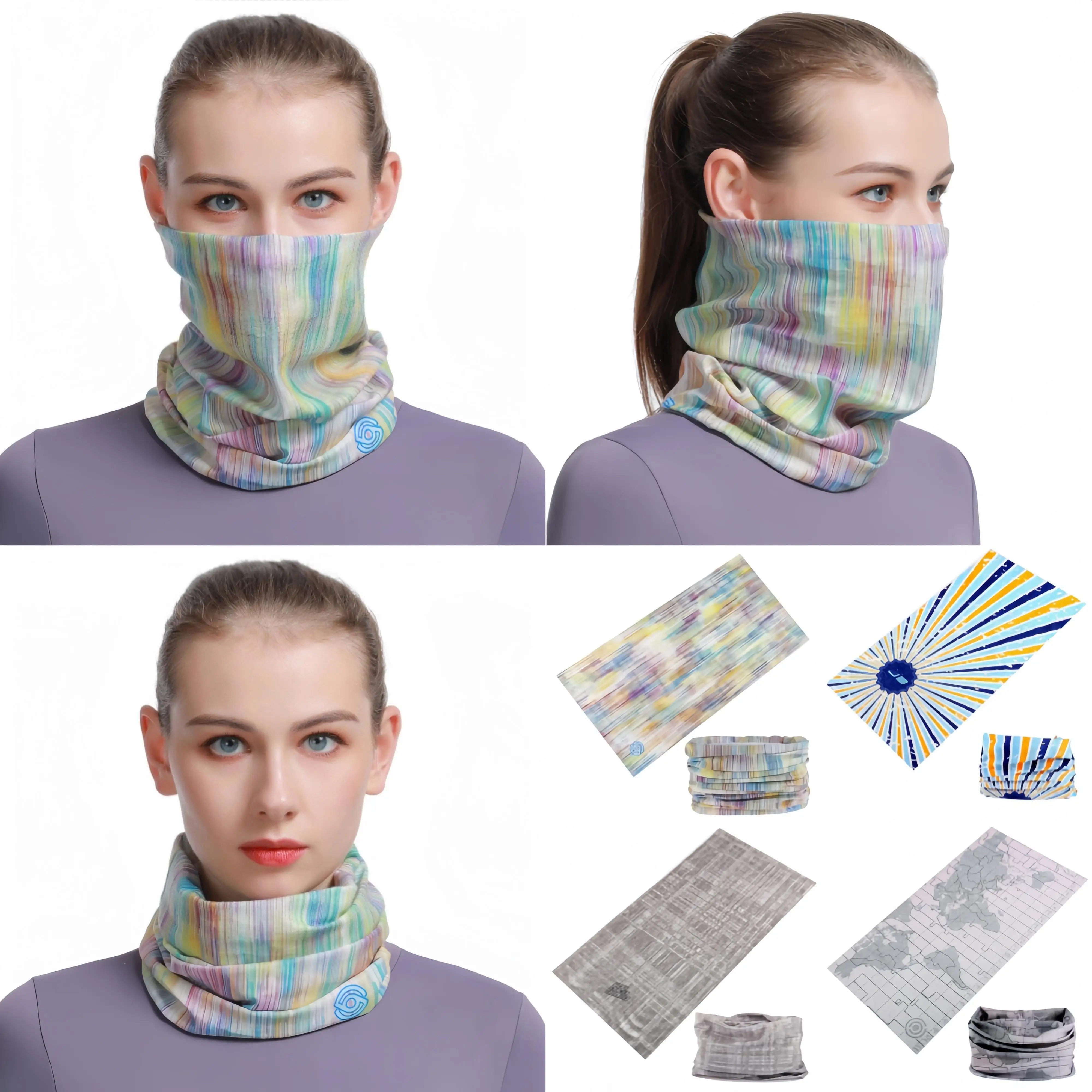 Multifunctional Seamless Cycling Headbands For Women Men Stripe Face Bandanas Headdress Sport Mask Bicycle Balaclava Neck Scarf