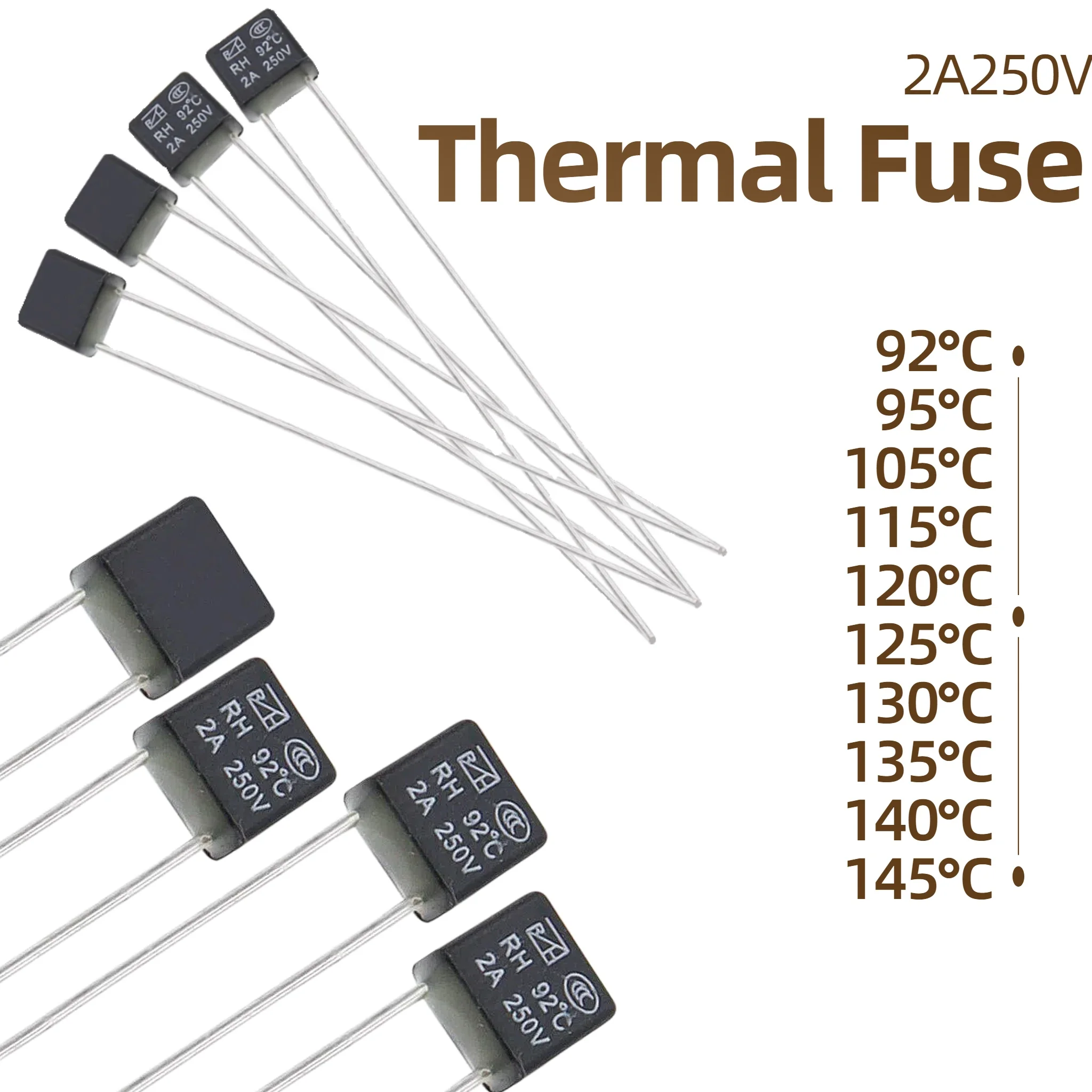 10-30pcs 2A 250V Square Thermal Fuse RH‑92℃‑145℃ Thermal Cut‑off Fuse Temperature Fuse for Electric Fan Motor Repair