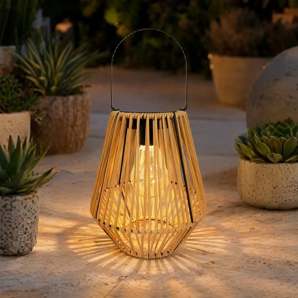 Rattan Woven Solar Lantern, Solar Courtyard Light Rustic Waterproof Solar Powered for Garden Balcony Patio Porch Decor