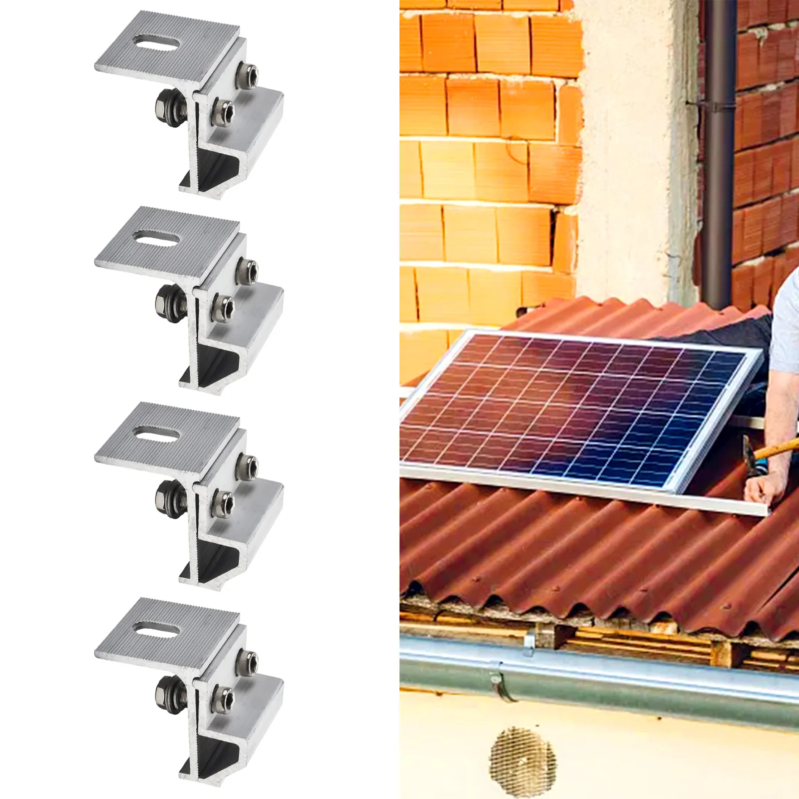 

4Pcs Solar Panel Clamp Roof MountingBracket Fixing Clips Solar Photovoltaic Bracket Aluminum Alloy Clamp Solar Power System