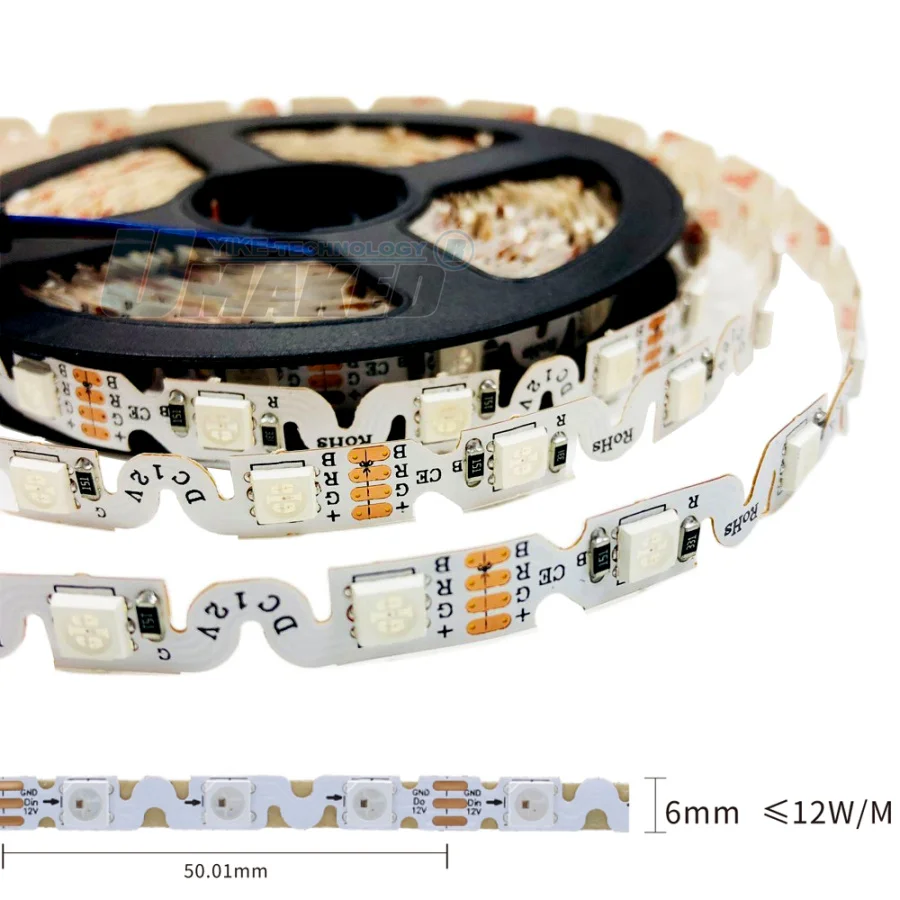 12V WS2812B S Shape Foldable Led Strip Light for DIY 60leds/m 6mm PCB Individually Addressable Dream Color 5050 RGB Pixels Tape