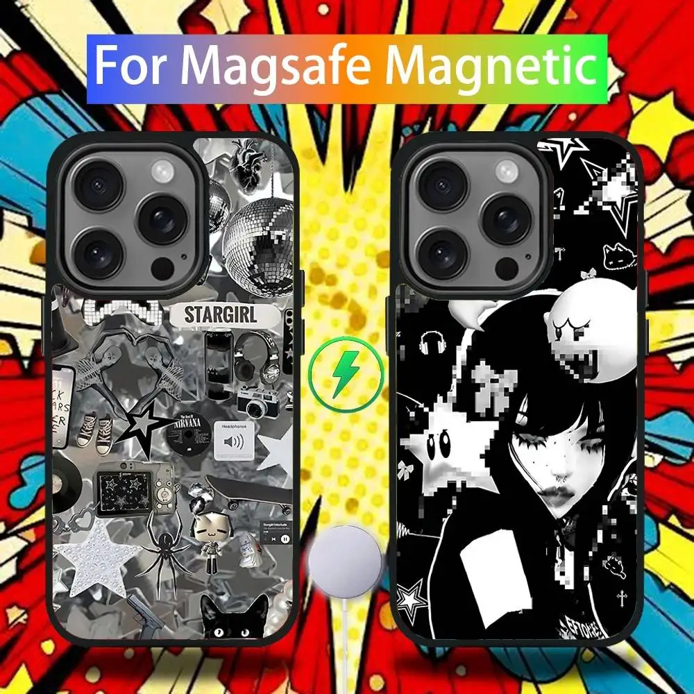 

Fashion Star y2k Girl Phone Case For iPhone 16,15,14,13,12,11,Pro,Max,Plus,Mini,SE4,E Magnetic Magsafe Wireless Charging
