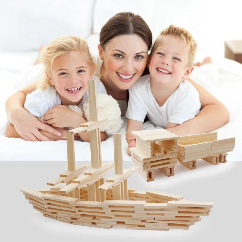 100PCS Classic Wooden Building Block Construction Kit Stacking Balance High Block Montessori Puzzle Toy GIft for Toddler Kid view 3