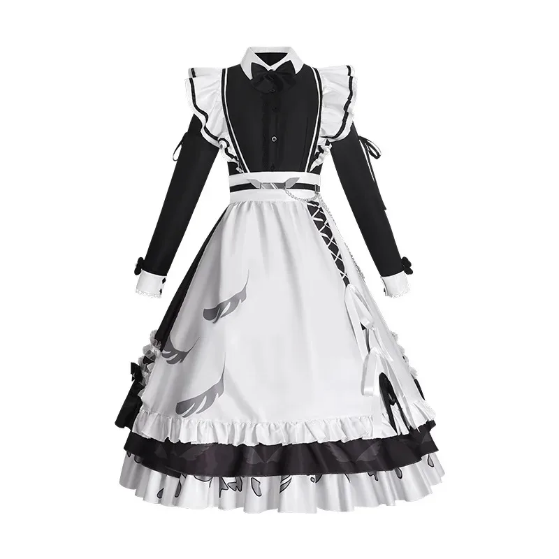 

Anime Kanae Cosplay Costume Virtual Anchor Black Maid Dress White Apron With Accessories Full Set for Woman Role Play Outfita;2,