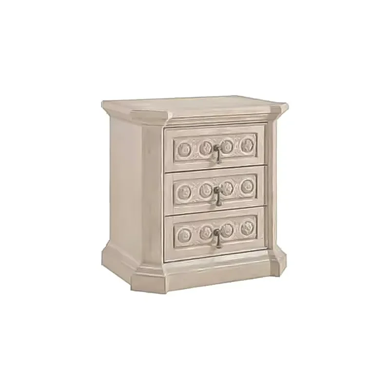Antique Style 3-Drawer Bedside Table Hand-Carved Solid Wood Storage Cabinet Multi-Functional for Bedroom & Office
