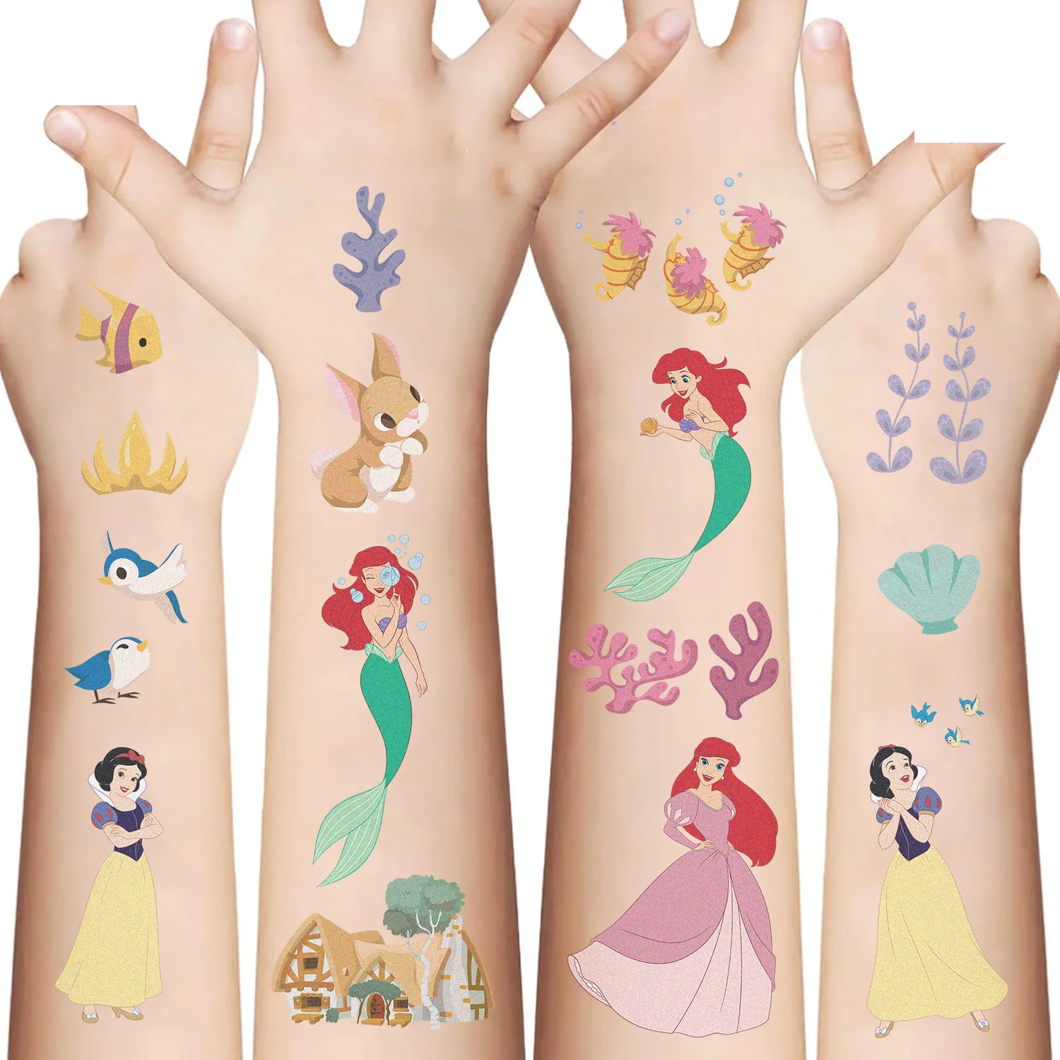 10 szt. Naklejki tatuaże Mała Syrenka Księżniczka na przyjęcie urodzinowe, kreskówkowe tatuaże tymczasowe anime, zabawka, naklejki, prezenty dla dzieci i chłopców