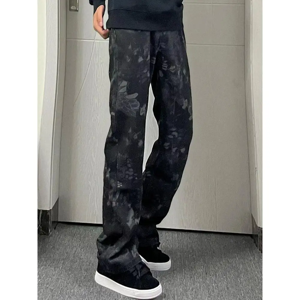 

Camouflage Snake Print Men's Jeans High Street Sle Straight Leg Bell Bot Spring Summer Slim Fit Casual Denim Pants