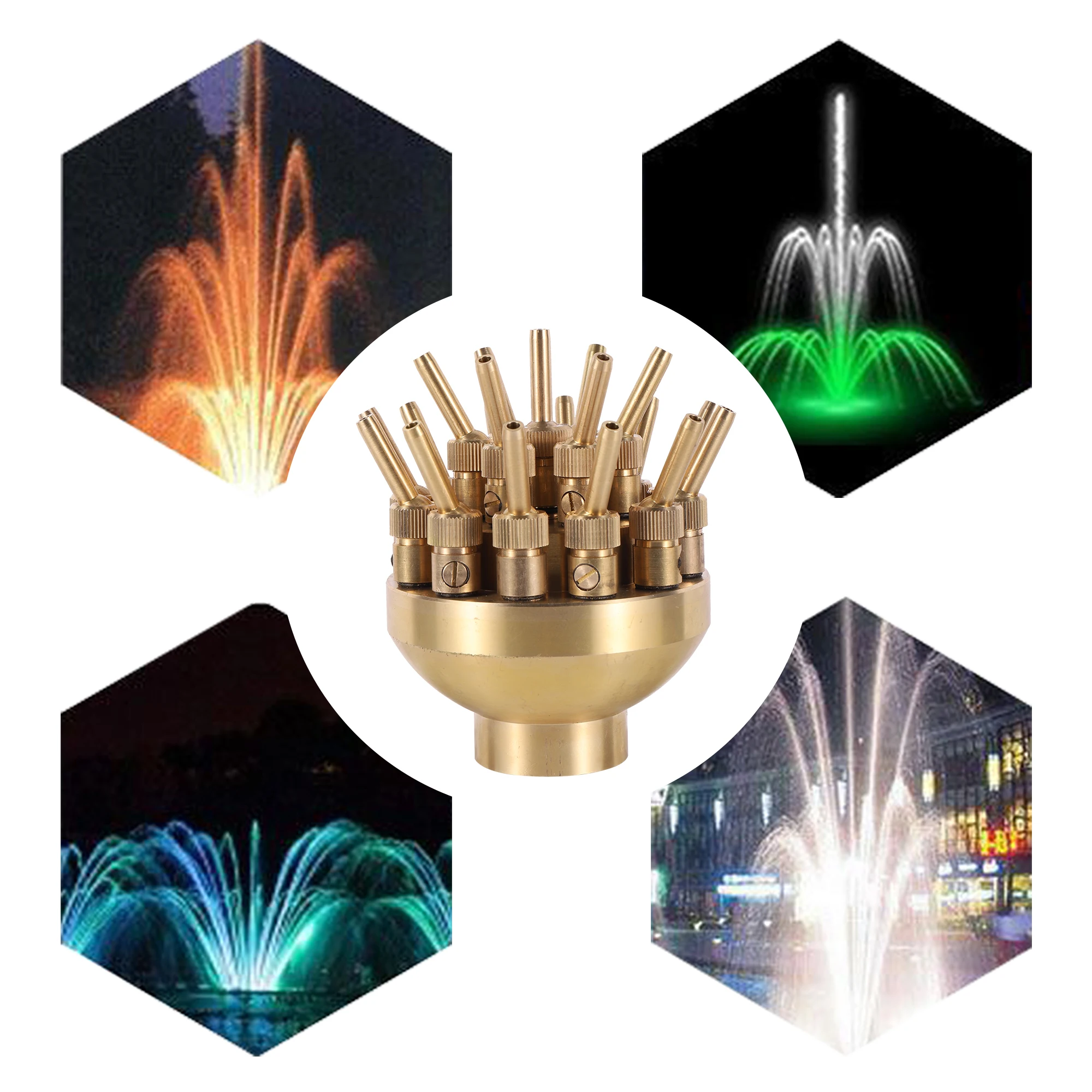 

Garden Fountains 1"/1.5" Brass Adjustable Three-Layer Fireworks Fountain Nozzle Center Direct-flowing Scattering Gardening Tools