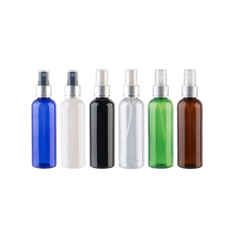 

30pcs 30ml 50ml 60ml 100ml Empty Makeup Setting Spray Plastic Bottles With Silver Aluminum Collar Perfume Cosmetic PET Container