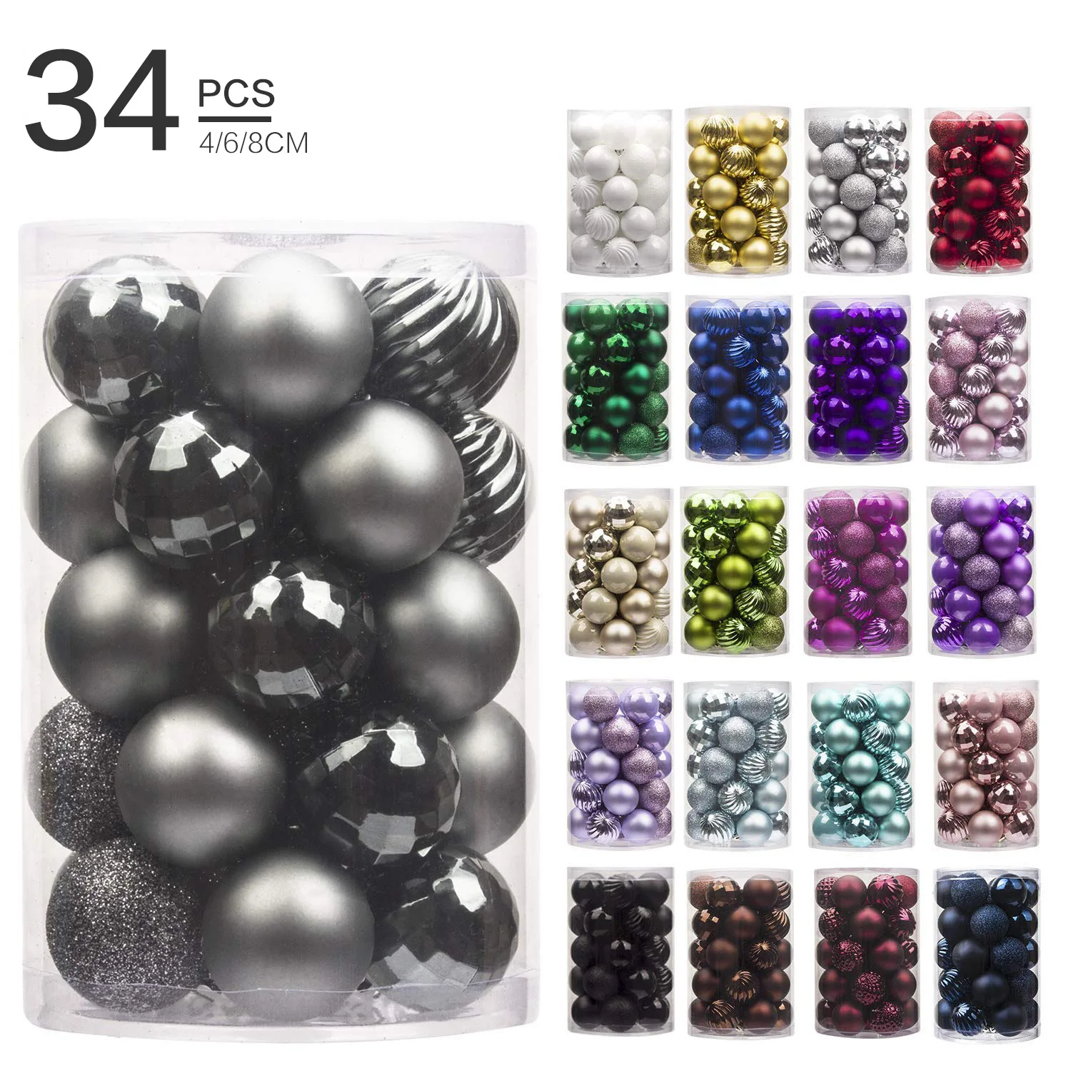 34 Christmas Ball Set 4/6cm Christmas Decorations Christmas Tree Decoration Ball Colored Ball Home Decoration Pendant