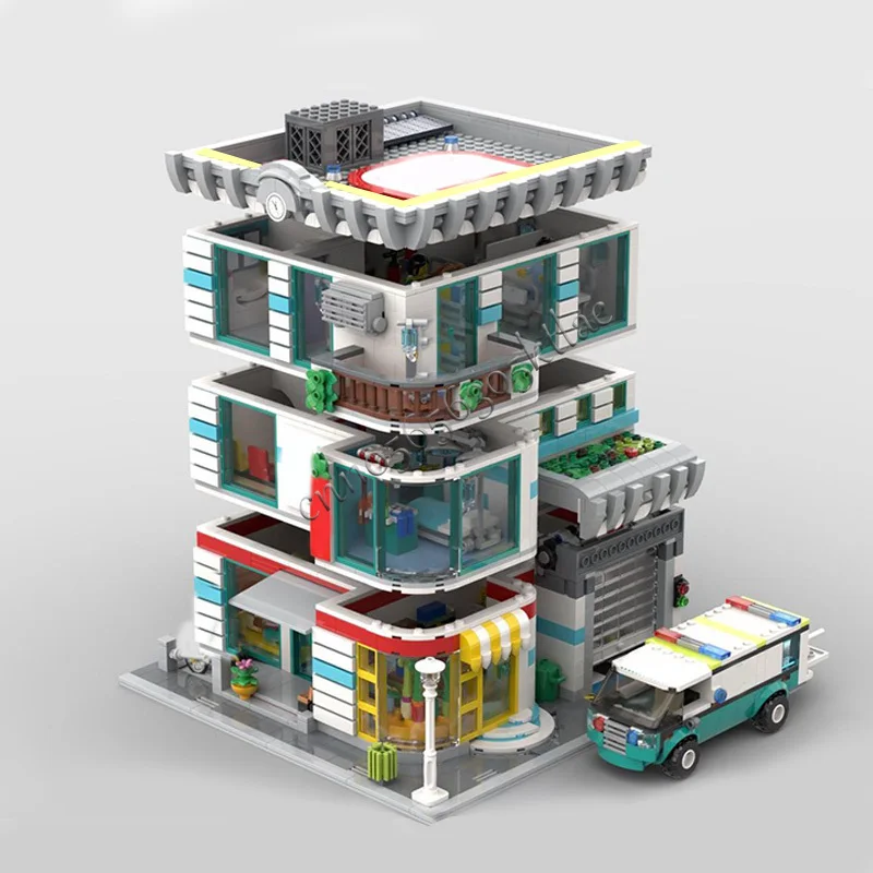 2677 PCS House Street Modular Corner Hospital MOC Customize Modular Building Block Simple Model Popular DIY Christmas Toy Gift