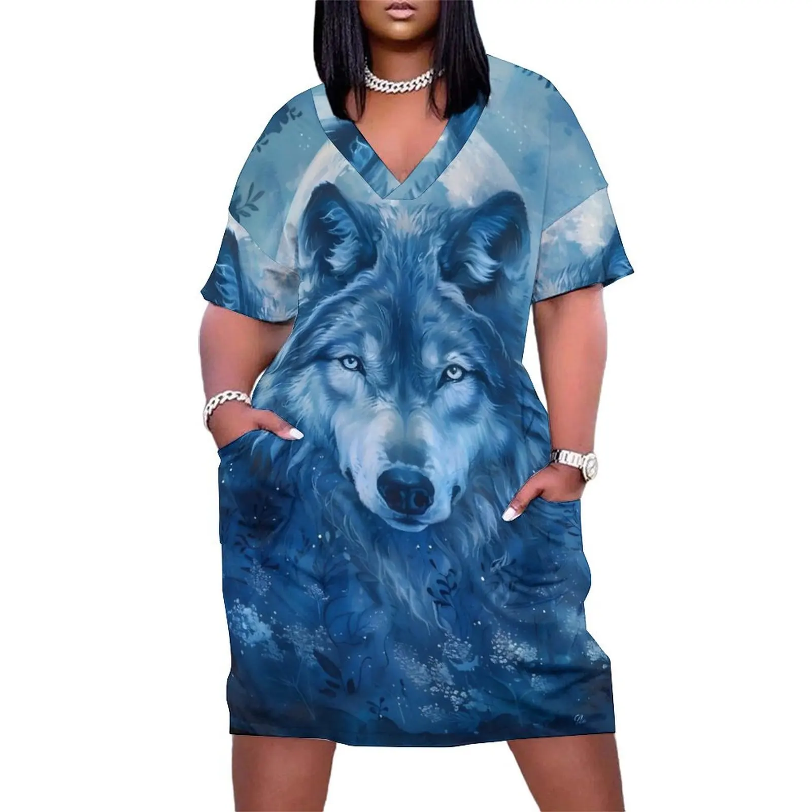 Moonlit Wolf Enchantment Loose Pocket Dress dress summer 2025 women dress party night chic and elegant evening