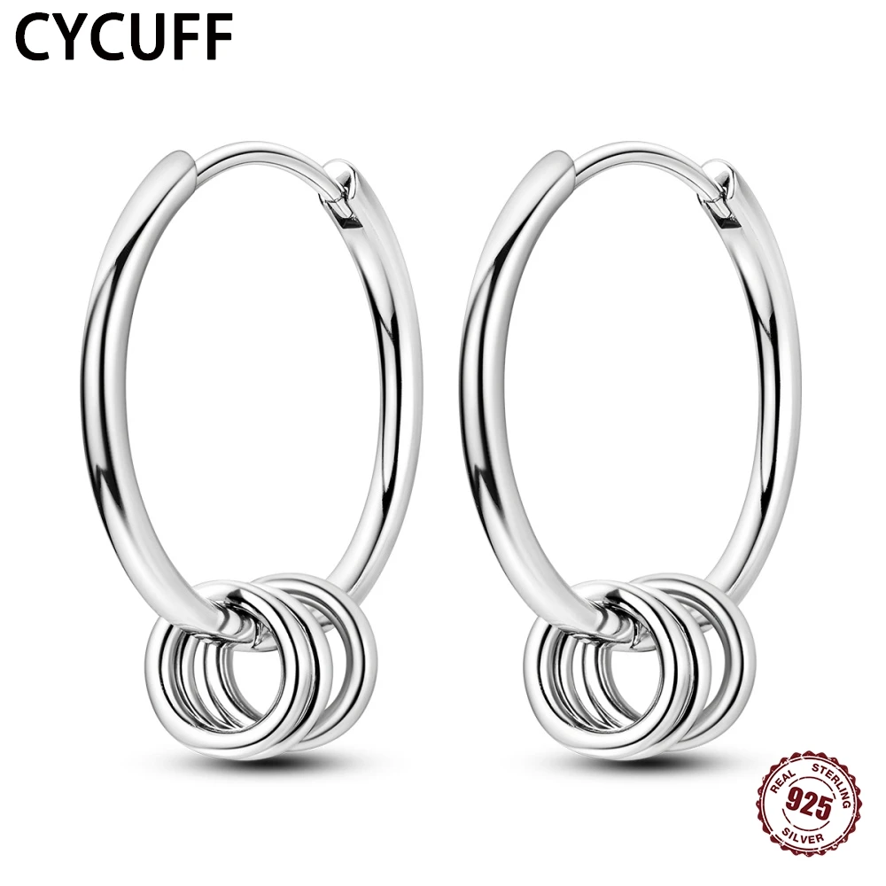

CYCUFF 925 Sterling Silver Zircon Round-Shaped Three Ring Earring Hoop Earrings Birthday Party Jewelry Woman Earring 2025 Trendy