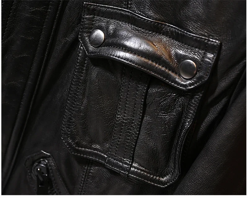 Lny! Großhandel. hohe Qualität. schwarze klassische m65 gegerbte Ziegenleder jacke. Männer coole Echt leder mantel. 1mm dicke Leder kleidung