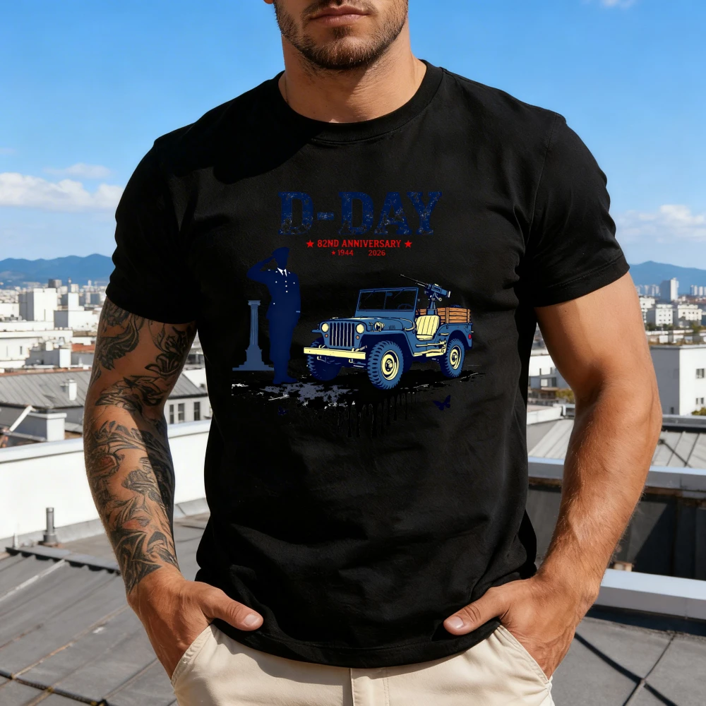 82nd Anniversary of D-Day Normandy Landings 1944 - 2026 T Shirt Willis Military Jeep Clothes Men Short-sleeved T Shirt view 2