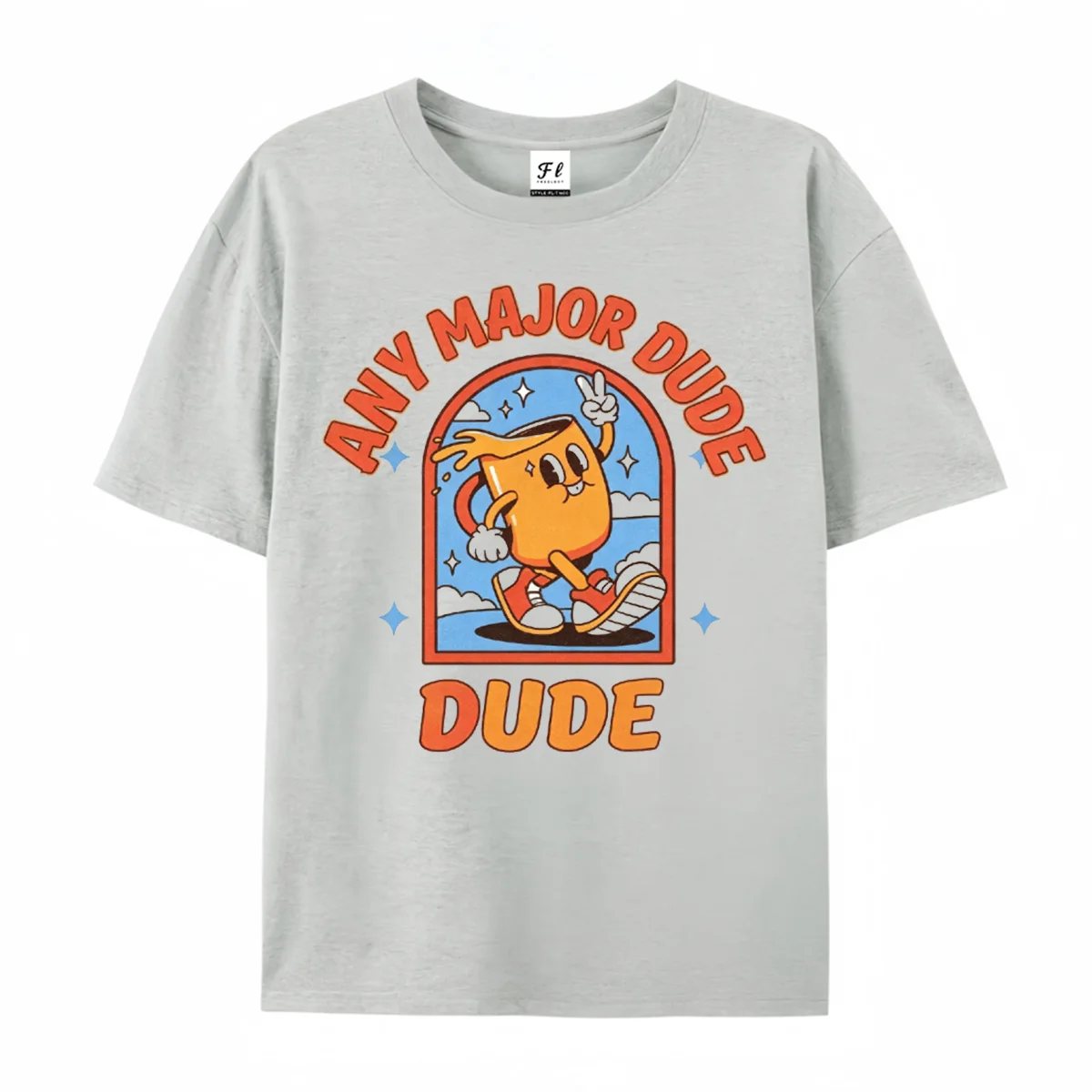 Any Major Dude Retro Cartoon Mug Character Graphic T‑Shirt Vintage 70s Style Print Short Sleeve Tee Casual Loose Fit Tops Wear