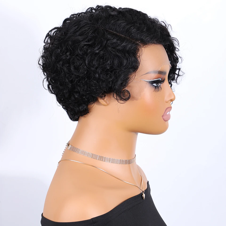 Lekker Short Pixie Cut Curly Bob Part Lace Front 100% Human Hair Wigs For Women Glueless Brazilian Remy Hair Natural Daily Wigs