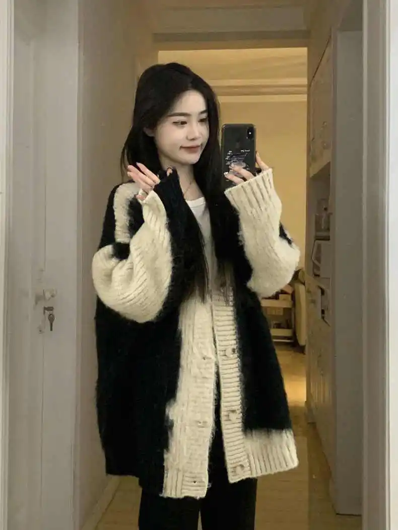 

Sweaters Jumpers Cardigans Womens Cardigan Woman Winter Rock Concert Metallic Detail Line Urban Street Alternative Thick Slim OL