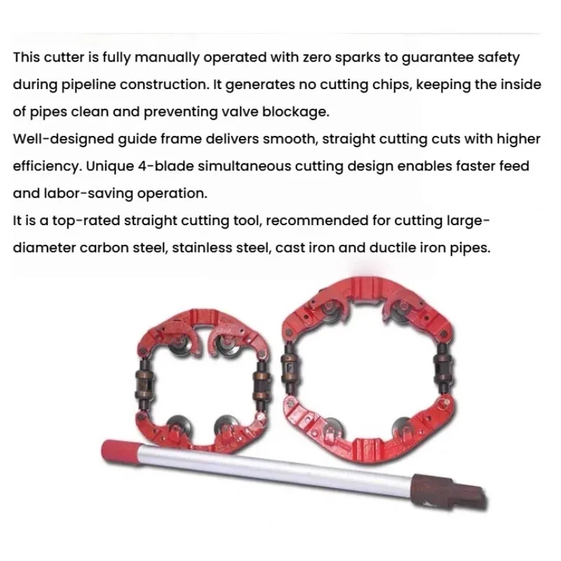 Multi-Roller Rotary Pipe Cutter Detachable Extension Handle Heavy Duty Large Diameter Steel Pipe Cutting Tool （Customized）