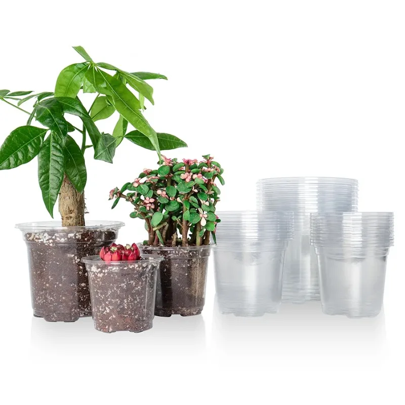30 Packs 3.5/4/5 Inch Clear Nursery Pots Transparent Plastic Planter with Drainage Holes Seed Starting Flower Plant Container