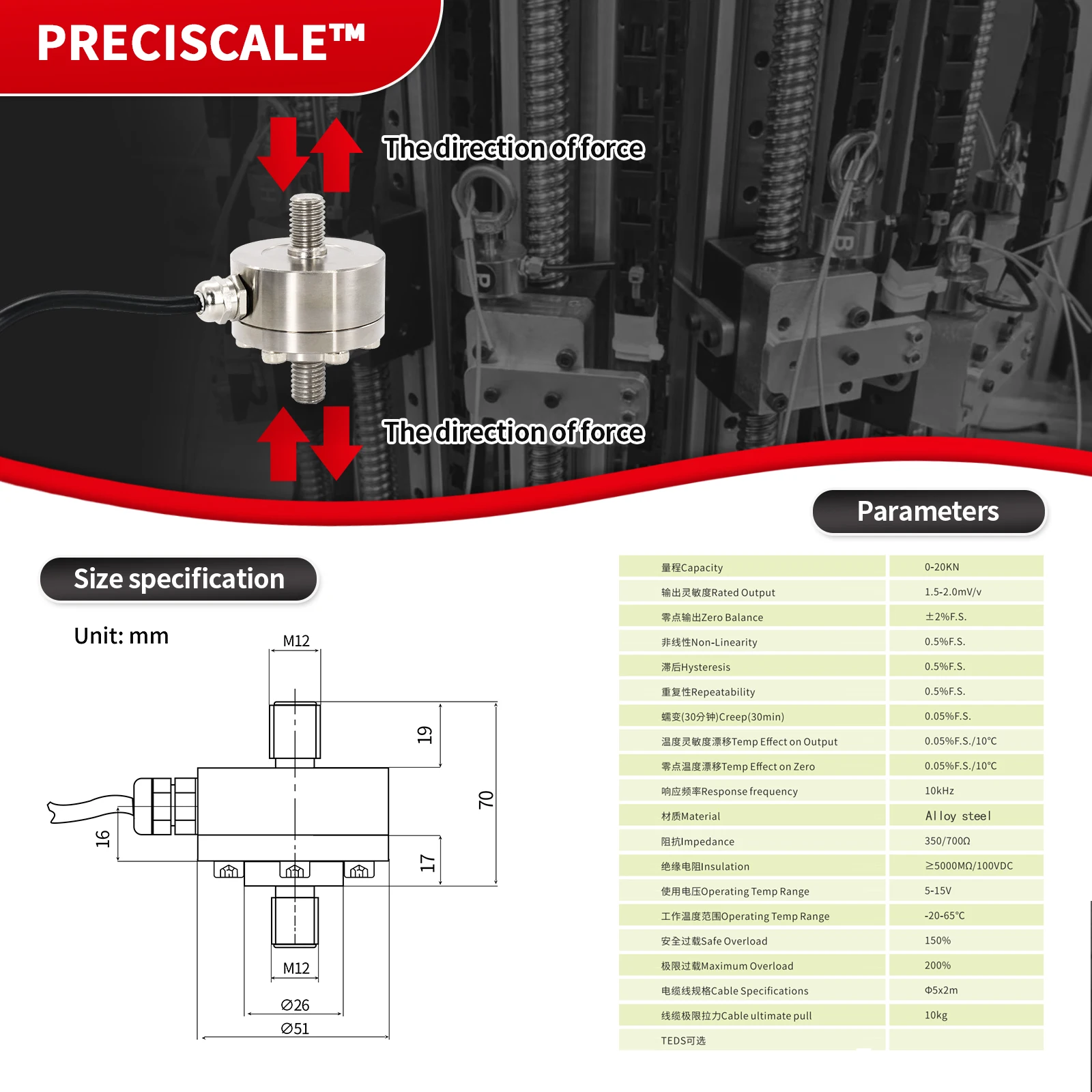 Load Cell Sensor and Indicator Display,,High Precision,Test Tensile force and compressive force for Electronic Scale,