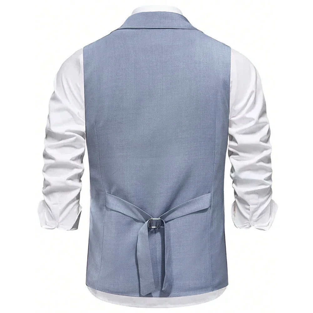 

Мужской жилет, рабочий летний жилет, повседневный деловой жилет с квадратными карманами для костюма, однобортные жилеты, модные костюмы, мужской пиджак, одежда