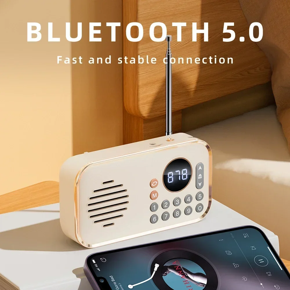 Mini alto-falante portátil Bluetooth com rádio FM, caixa de som estéreo sem fio, BT, U disco, cartão TF, reprodução, muito longa resistência, compacto