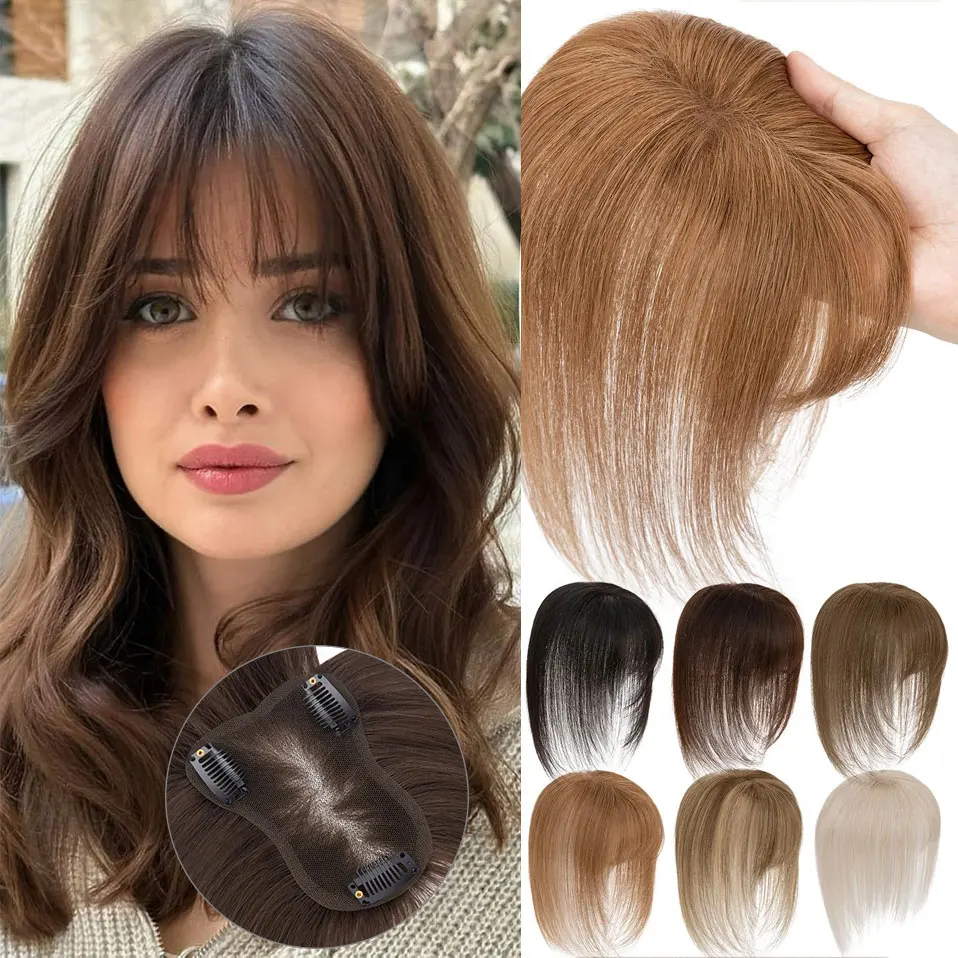 segoクリップ式前髪ヘアピース-女性用-レミー人毛-手編みレースベース-ふんわりヘアピース-クリップ式エアバング-20g