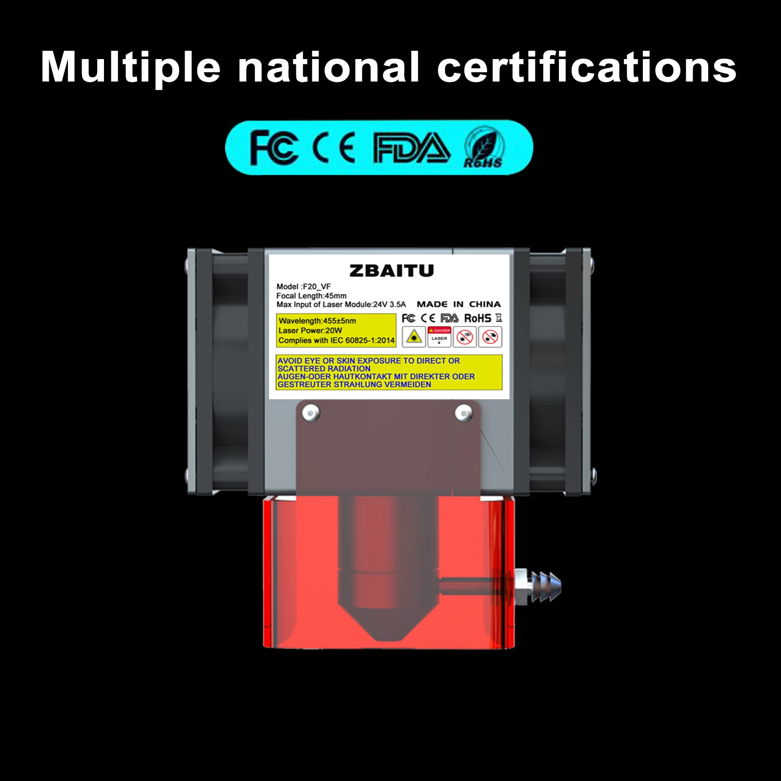 ZBAITU Módulo de cabezal láser CNC para máquina cortadora de grabado láser, Compatible con Ortur, NEJE, Two-Trees, Xtool, Atomstack, 20-22W