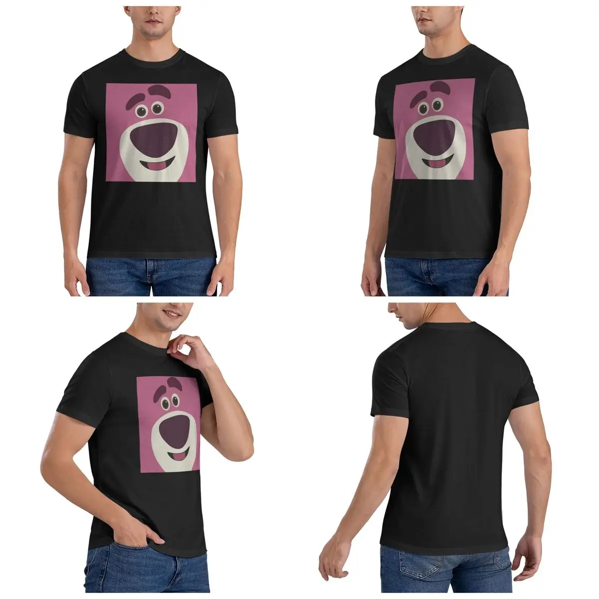 Lotso Huggin-Strawberry Bear T-Shirt for Men Cotton Oversized T Shirts Men's Tees Short O-Neck Summer Clothes Tops S-6XL