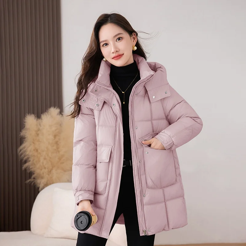 

Women's Mid-Length Thiened Cotton Jaet 2025 New Sle Hooded Loose Slimming Outerwear Winter Faion Small Size