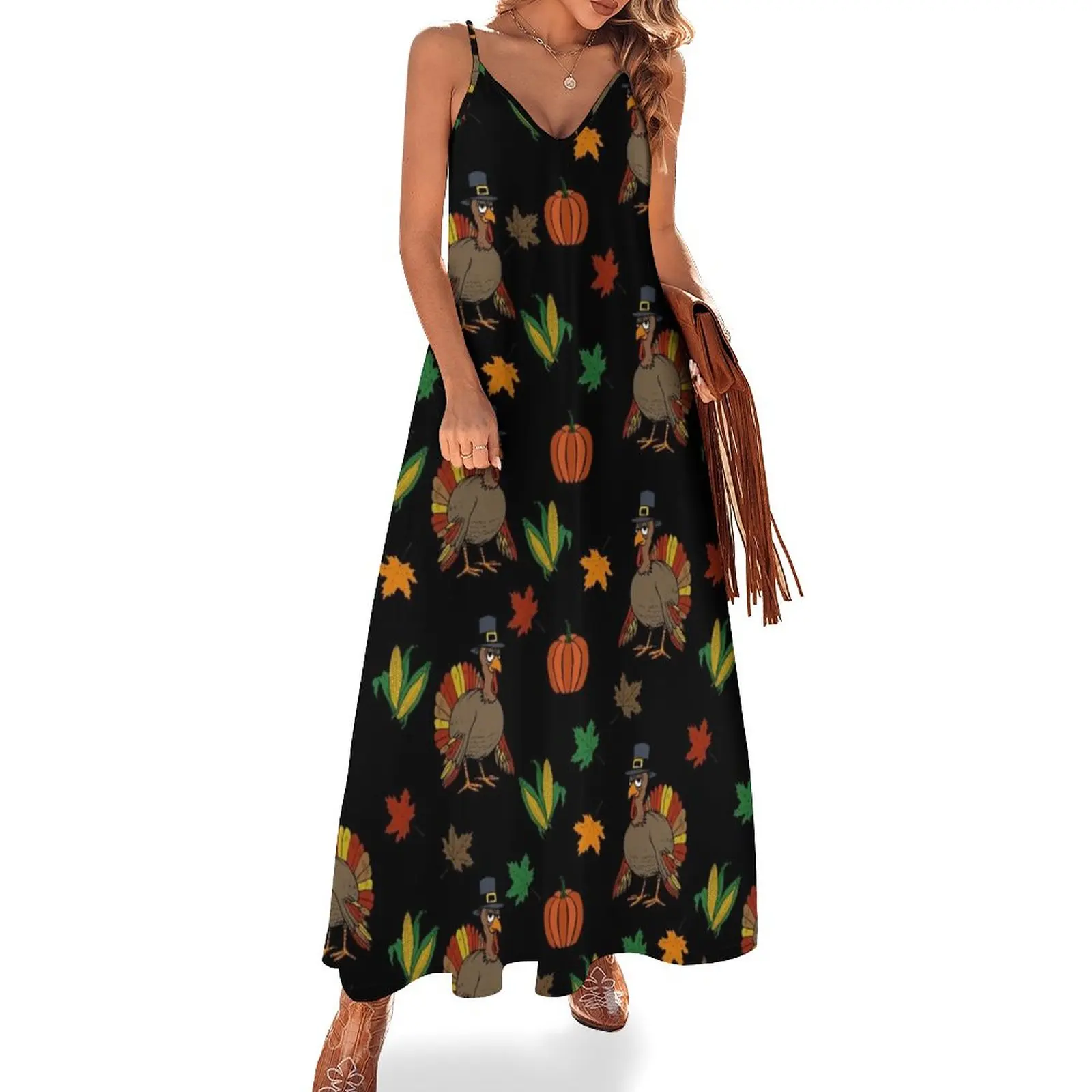 

Thanksgiving Turkey pattern Sleeveless Dress Cocktail of dresses women's clothing trend 2023