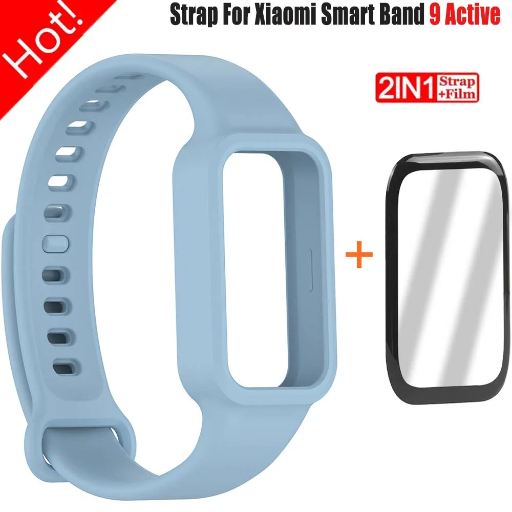 ¡CALIENTE! Correa deportiva de repuesto + película para Xiaomi Smart Band 9, correa de silicona activa para reloj Redmi Smart Band3, pulsera