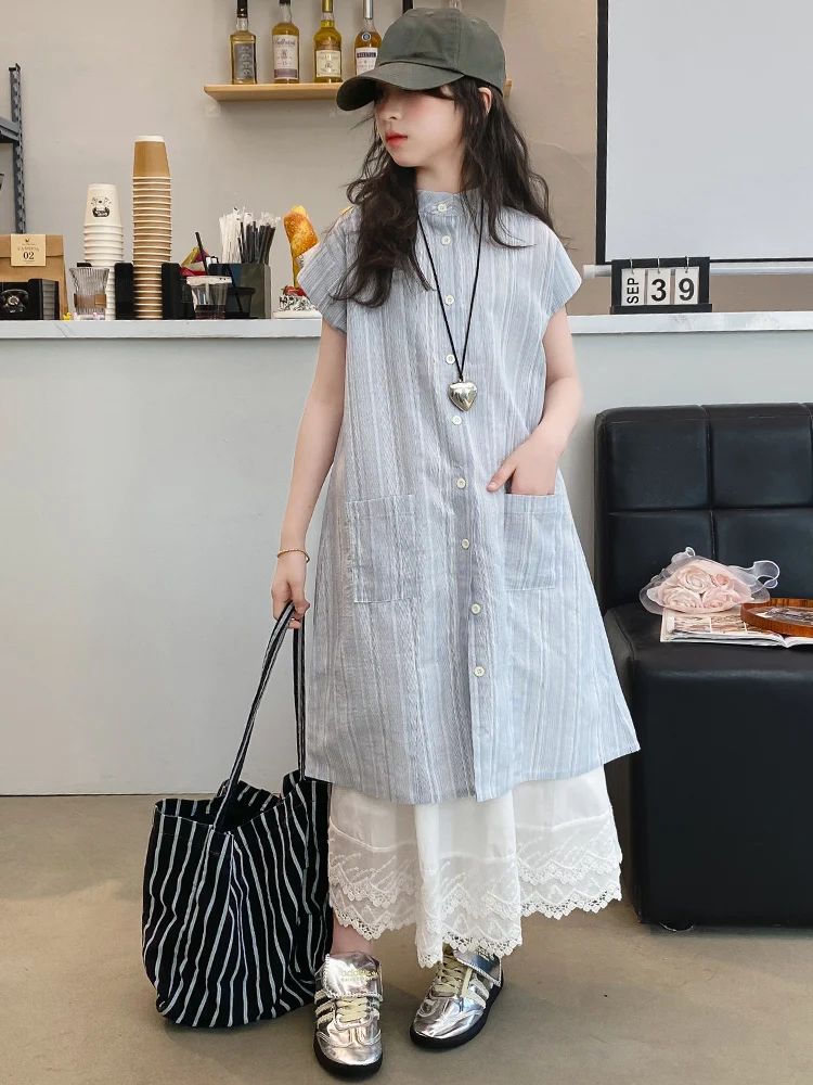 

Girls Summer Outfit Korean Style Shirt And Half Skirt Set Fashionable Cotton Blend Short Sleeve Two Piece Set for Younger Women