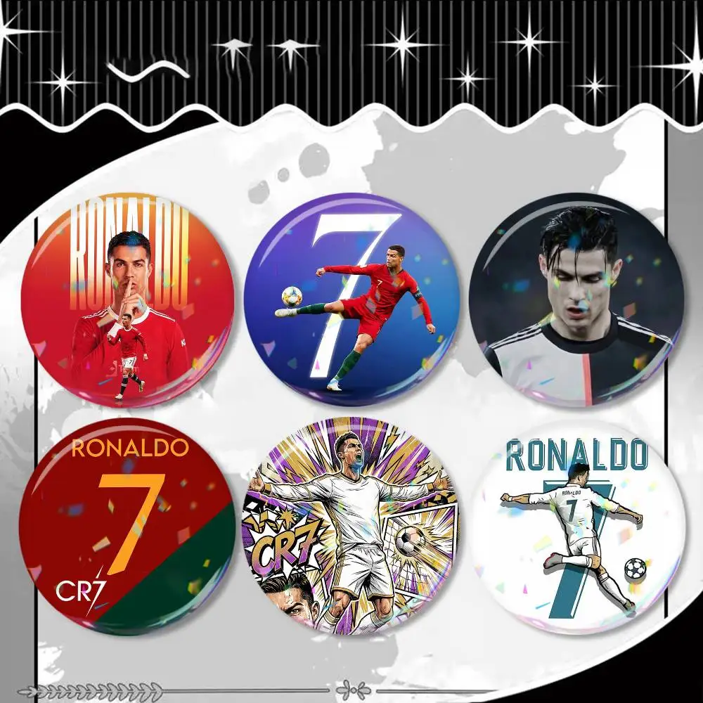 

Football C-ristiano R-onaldo Badge 25 32 44 58 75 mm Round Fans Collect Friends Gifts Brooch Souvenir