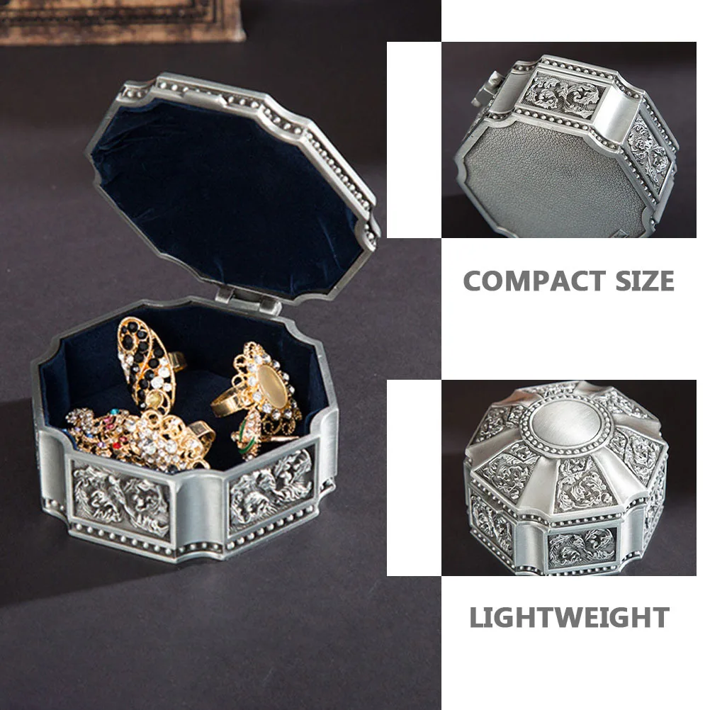 Retro Zinc Alloy Jewelry Storage Box Exquisite Compact Design for Rings Necklaces Ear Studs Desktop Trinket Storage Case