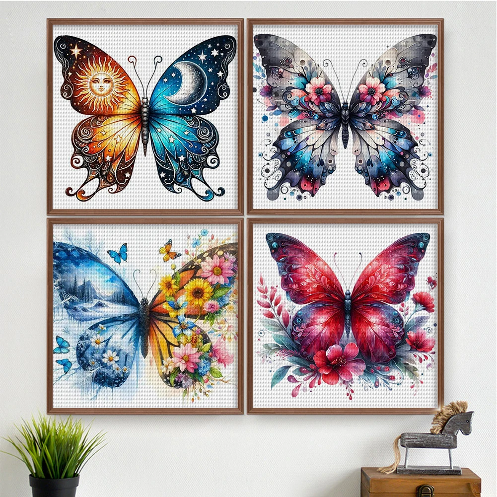 

Butterfly Printed Cross Stitch Kit 45x45cm DIY 11CT Thread Art Needlework Decor