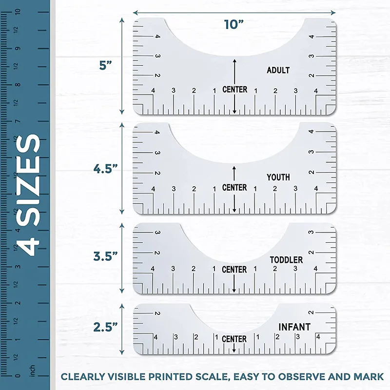 4Pcs/set Round T-Shirt Neck Measurement Tools PVC Alignment Rulers For Guiding Design Clothes Size Handmade Sewing Accessories