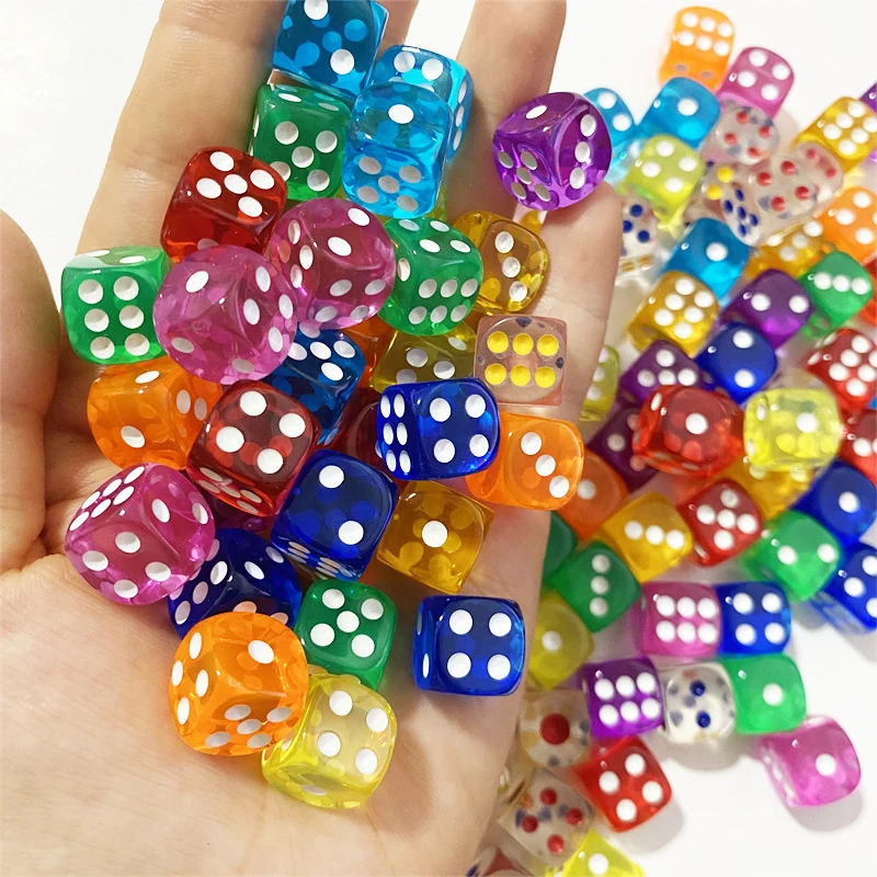 50pcs/Pack High Quality New 12mm Acrylic Transparent D6 Point Dice #12 Round Corner Boutique Dice